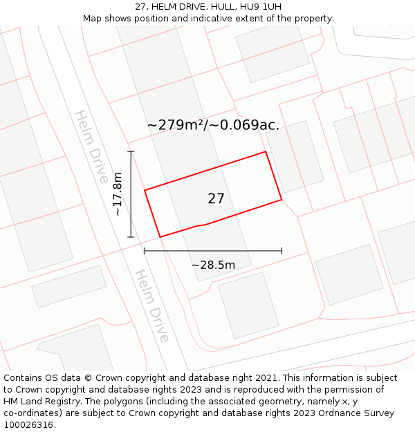 27, HELM DRIVE, HULL, HU9 1UH: Plot and title map