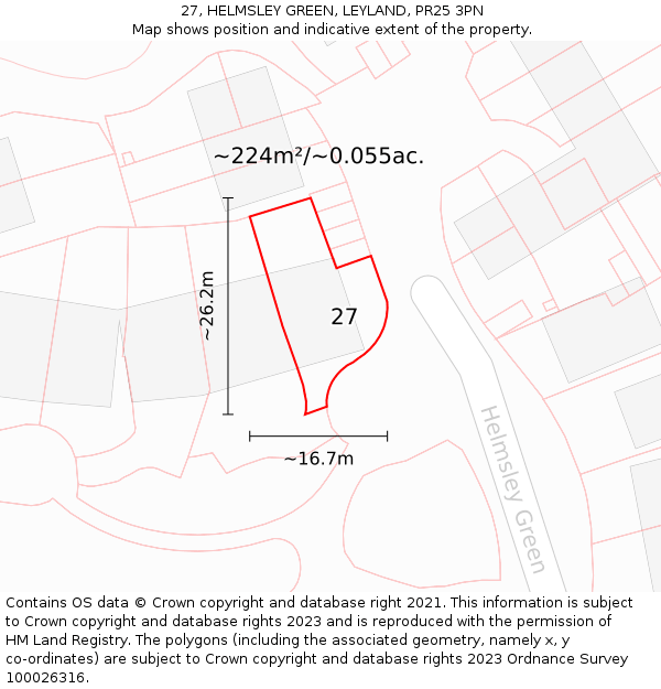 27, HELMSLEY GREEN, LEYLAND, PR25 3PN: Plot and title map