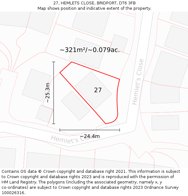 27, HEMLETS CLOSE, BRIDPORT, DT6 3FB: Plot and title map