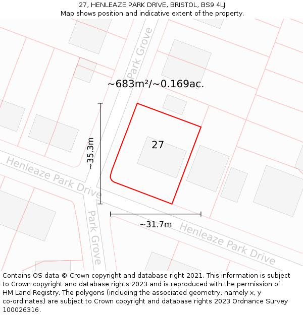 27, HENLEAZE PARK DRIVE, BRISTOL, BS9 4LJ: Plot and title map
