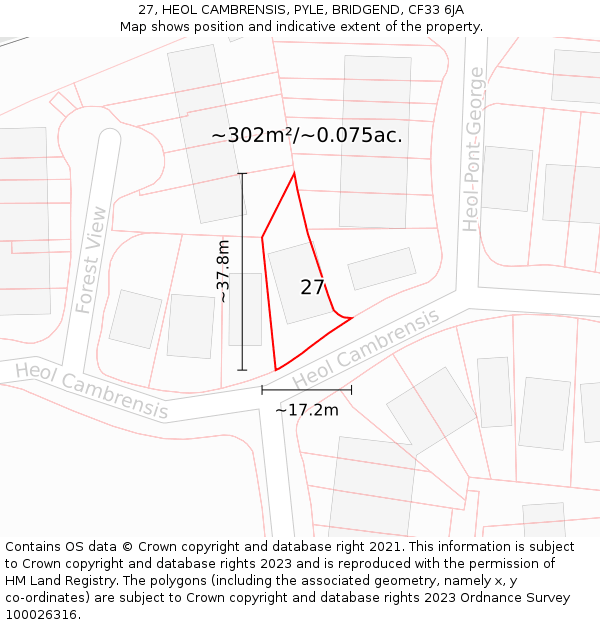 27, HEOL CAMBRENSIS, PYLE, BRIDGEND, CF33 6JA: Plot and title map
