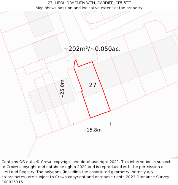 27, HEOL DRAENEN WEN, CARDIFF, CF5 5TZ: Plot and title map