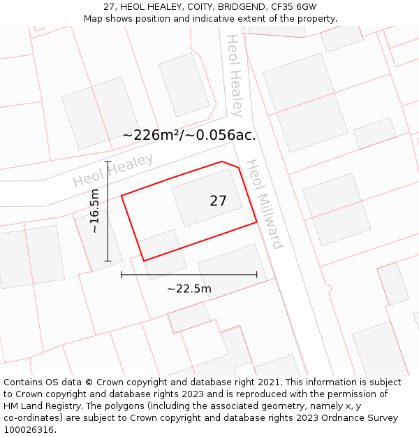 27, HEOL HEALEY, COITY, BRIDGEND, CF35 6GW: Plot and title map