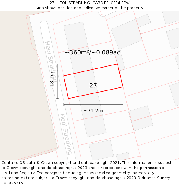 27, HEOL STRADLING, CARDIFF, CF14 1PW: Plot and title map