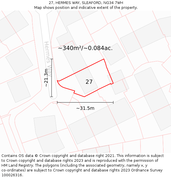 27, HERMES WAY, SLEAFORD, NG34 7WH: Plot and title map