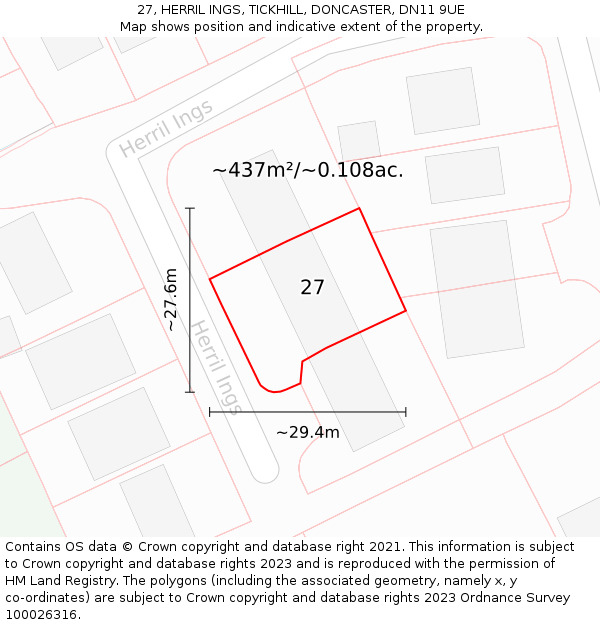 27, HERRIL INGS, TICKHILL, DONCASTER, DN11 9UE: Plot and title map