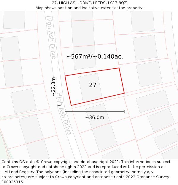 27, HIGH ASH DRIVE, LEEDS, LS17 8QZ: Plot and title map
