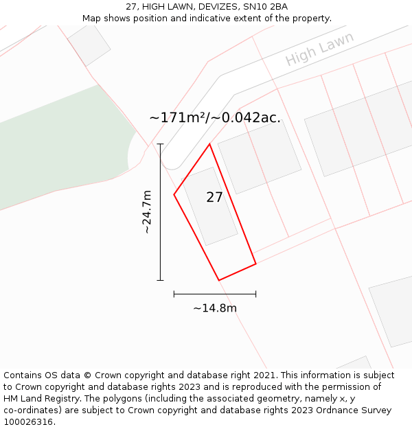 27, HIGH LAWN, DEVIZES, SN10 2BA: Plot and title map