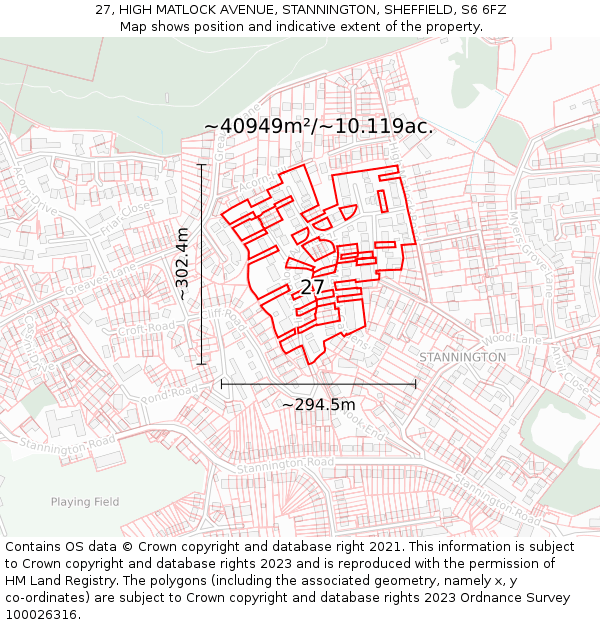 27, HIGH MATLOCK AVENUE, STANNINGTON, SHEFFIELD, S6 6FZ: Plot and title map