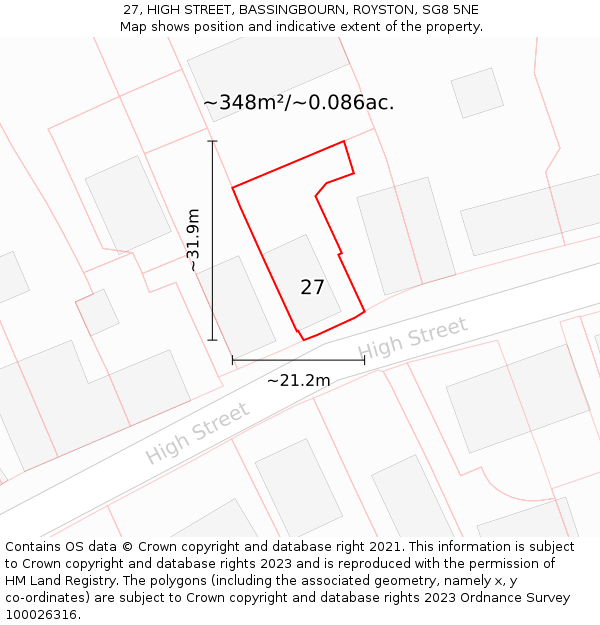 27, HIGH STREET, BASSINGBOURN, ROYSTON, SG8 5NE: Plot and title map