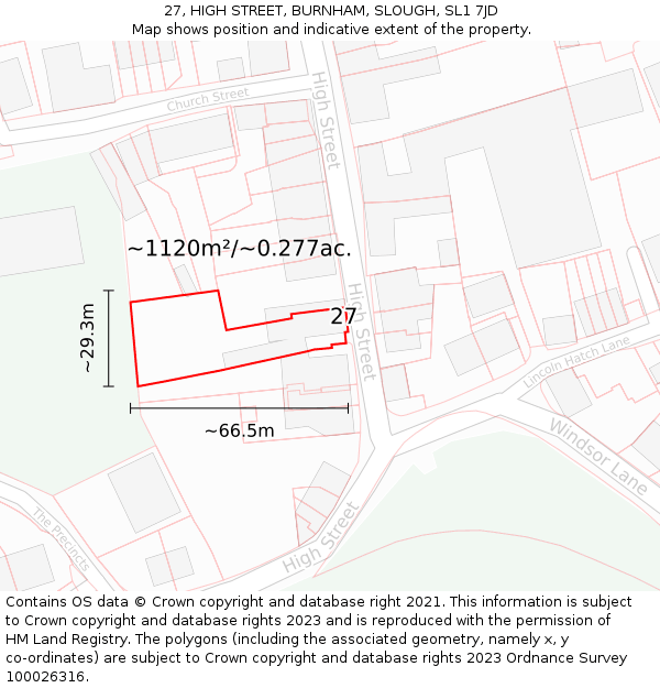 27, HIGH STREET, BURNHAM, SLOUGH, SL1 7JD: Plot and title map