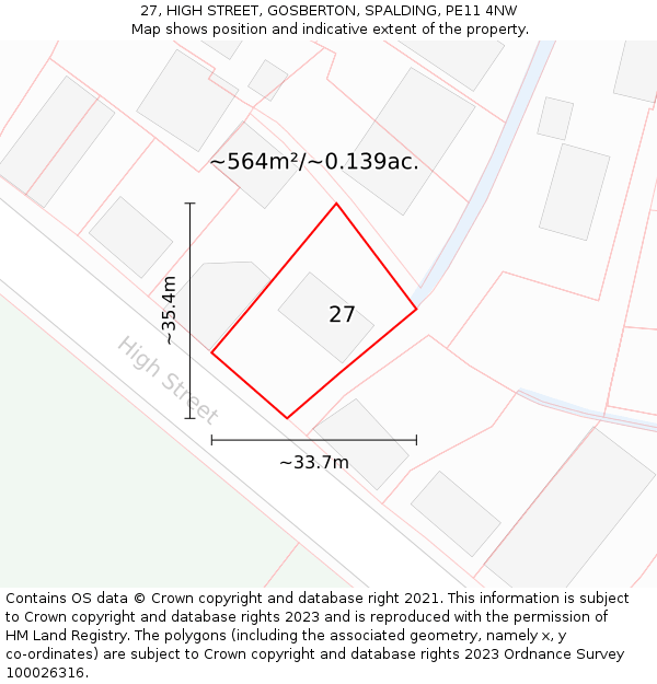 27, HIGH STREET, GOSBERTON, SPALDING, PE11 4NW: Plot and title map
