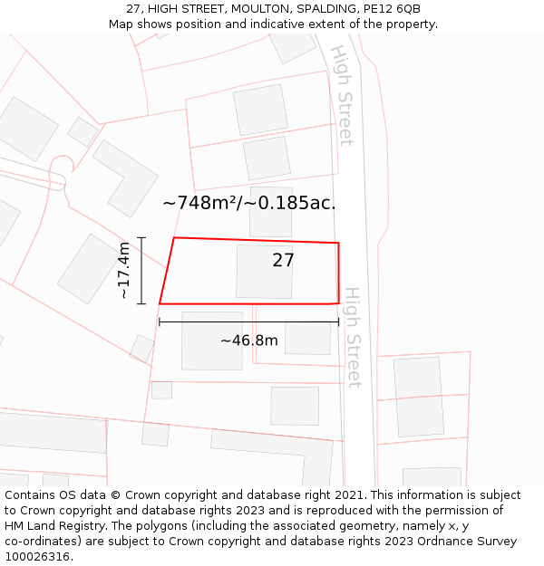 27, HIGH STREET, MOULTON, SPALDING, PE12 6QB: Plot and title map