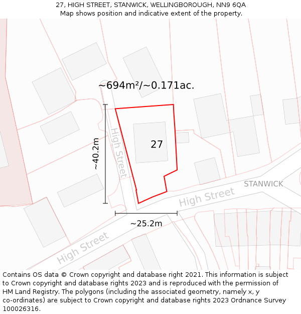 27, HIGH STREET, STANWICK, WELLINGBOROUGH, NN9 6QA: Plot and title map