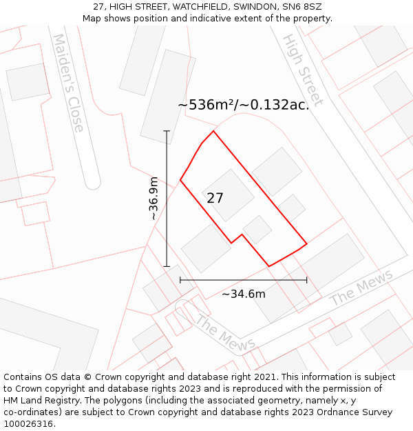 27, HIGH STREET, WATCHFIELD, SWINDON, SN6 8SZ: Plot and title map