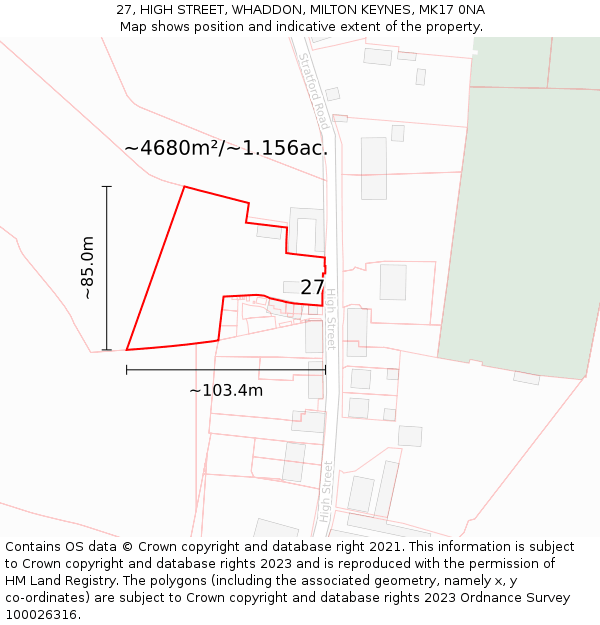 27, HIGH STREET, WHADDON, MILTON KEYNES, MK17 0NA: Plot and title map