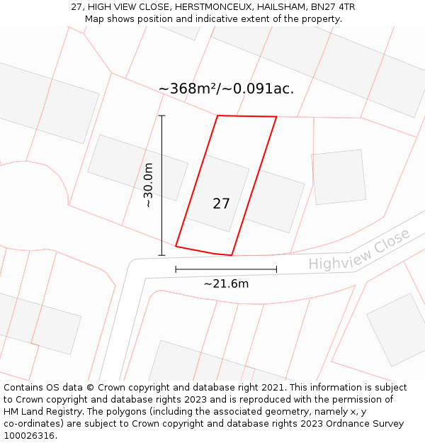 27, HIGH VIEW CLOSE, HERSTMONCEUX, HAILSHAM, BN27 4TR: Plot and title map