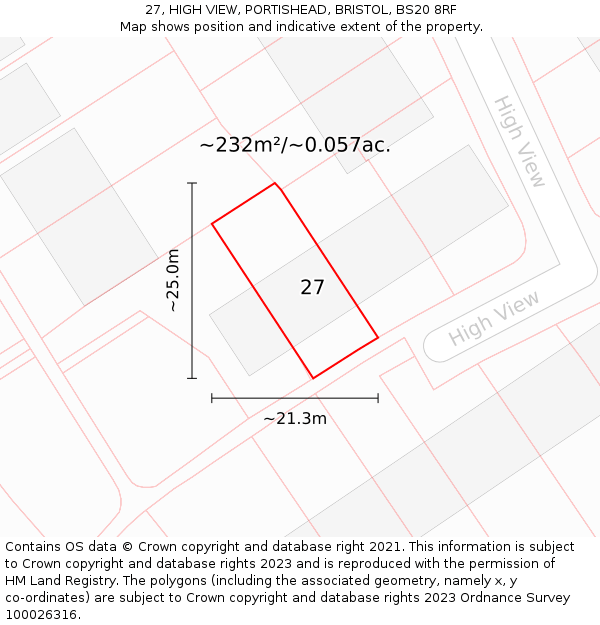 27, HIGH VIEW, PORTISHEAD, BRISTOL, BS20 8RF: Plot and title map