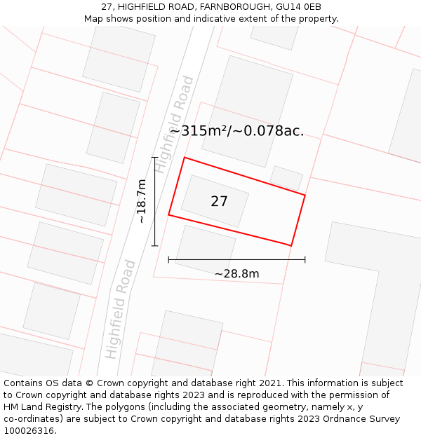 27, HIGHFIELD ROAD, FARNBOROUGH, GU14 0EB: Plot and title map
