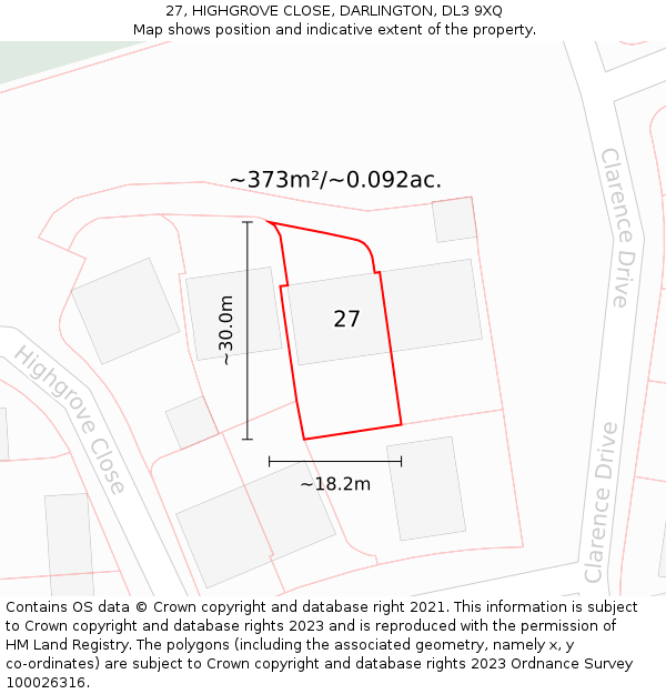 27, HIGHGROVE CLOSE, DARLINGTON, DL3 9XQ: Plot and title map
