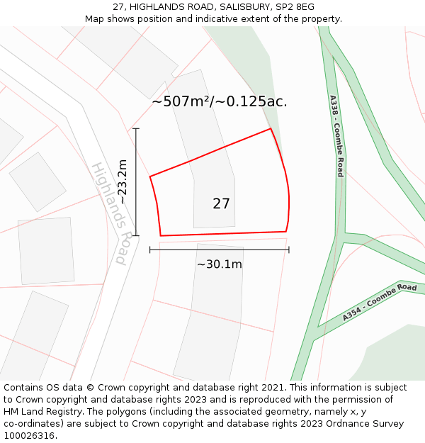 27, HIGHLANDS ROAD, SALISBURY, SP2 8EG: Plot and title map