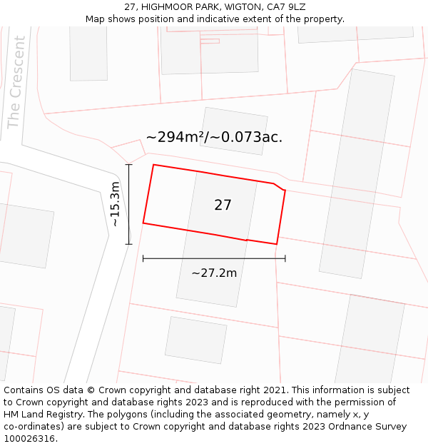27, HIGHMOOR PARK, WIGTON, CA7 9LZ: Plot and title map