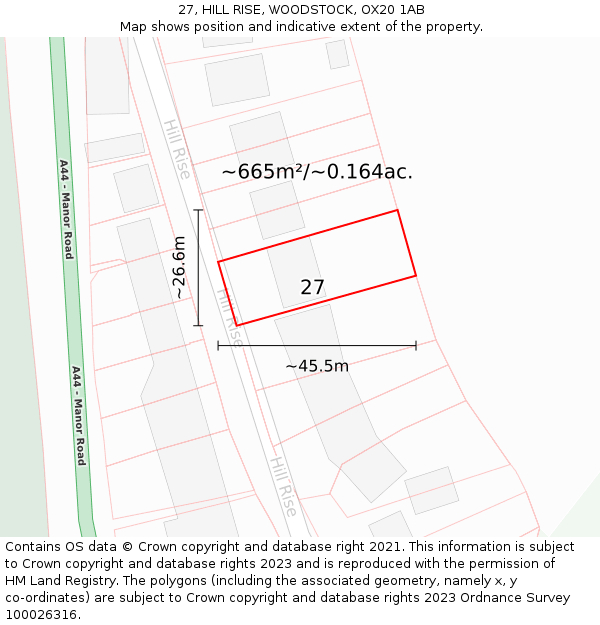 27, HILL RISE, WOODSTOCK, OX20 1AB: Plot and title map