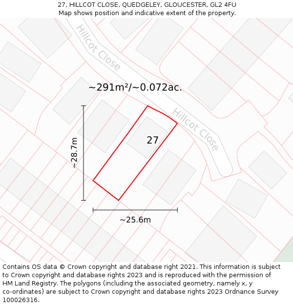 27, HILLCOT CLOSE, QUEDGELEY, GLOUCESTER, GL2 4FU: Plot and title map