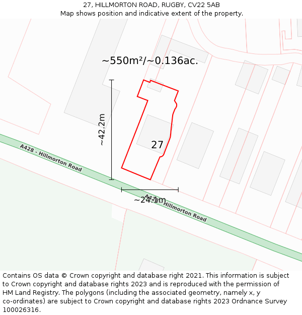27, HILLMORTON ROAD, RUGBY, CV22 5AB: Plot and title map