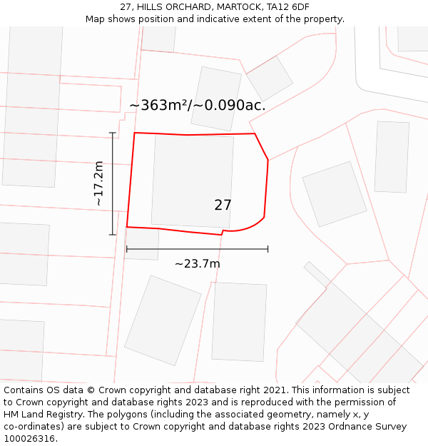 27, HILLS ORCHARD, MARTOCK, TA12 6DF: Plot and title map