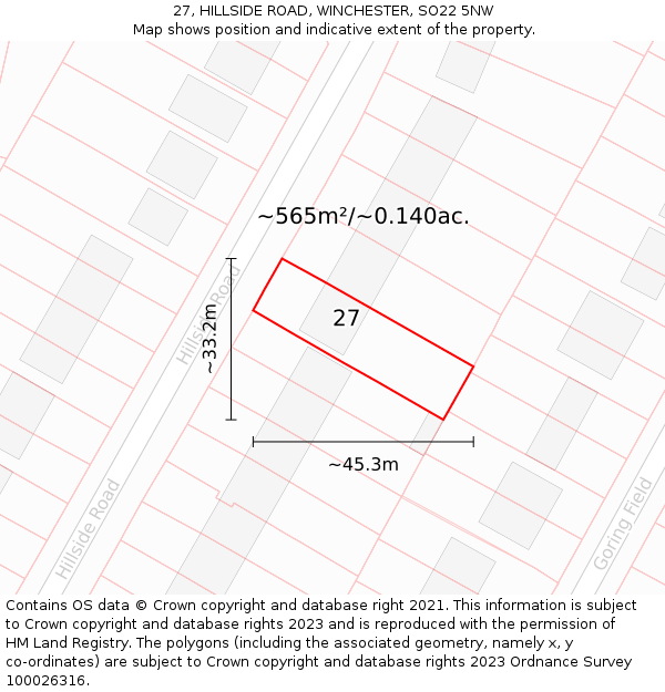 27, HILLSIDE ROAD, WINCHESTER, SO22 5NW: Plot and title map