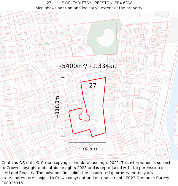 27, HILLSIDE, TARLETON, PRESTON, PR4 6DW: Plot and title map