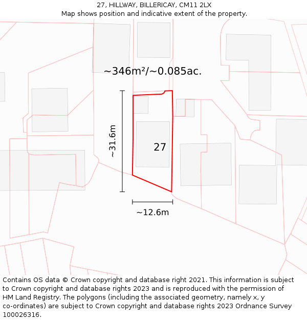 27, HILLWAY, BILLERICAY, CM11 2LX: Plot and title map