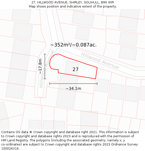 27, HILLWOOD AVENUE, SHIRLEY, SOLIHULL, B90 4XR: Plot and title map