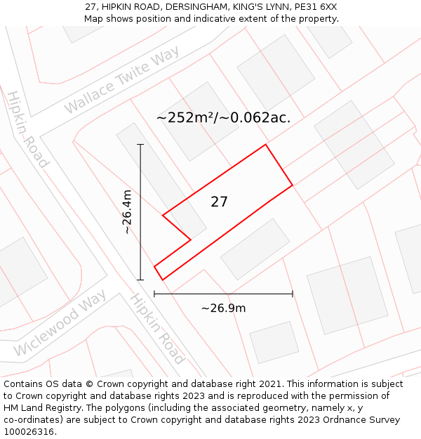 27, HIPKIN ROAD, DERSINGHAM, KING'S LYNN, PE31 6XX: Plot and title map