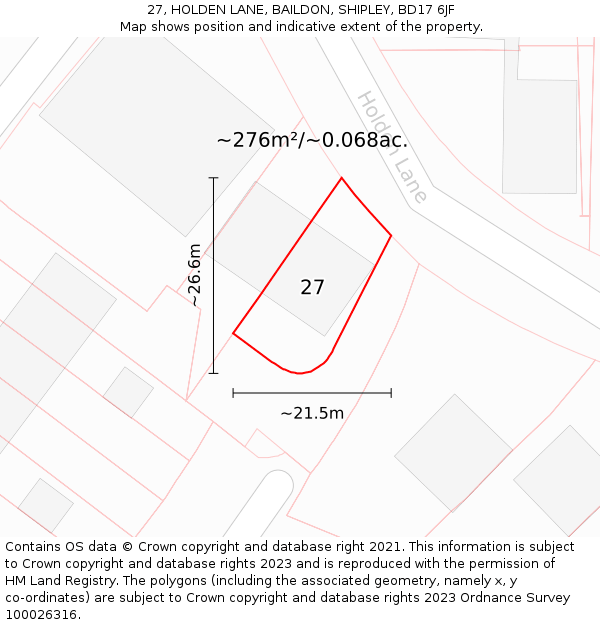 27, HOLDEN LANE, BAILDON, SHIPLEY, BD17 6JF: Plot and title map