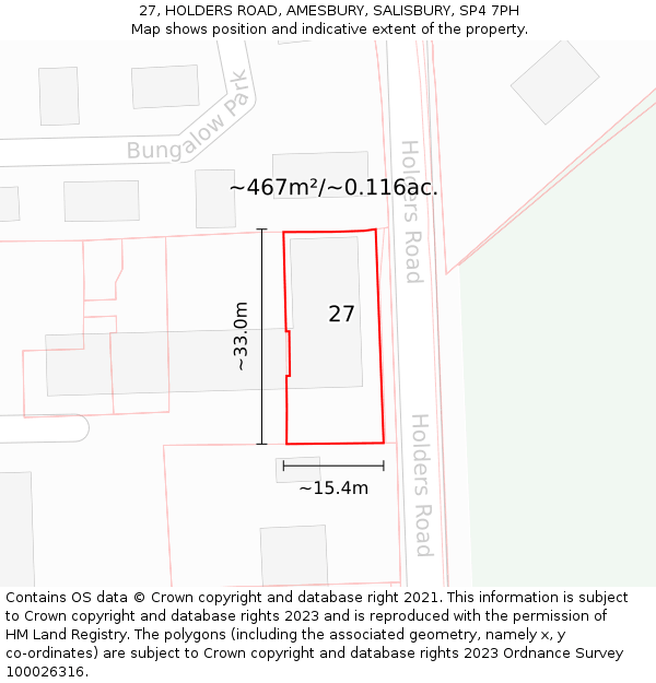 27, HOLDERS ROAD, AMESBURY, SALISBURY, SP4 7PH: Plot and title map