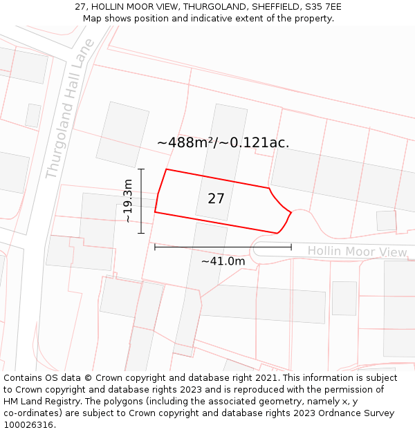 27, HOLLIN MOOR VIEW, THURGOLAND, SHEFFIELD, S35 7EE: Plot and title map