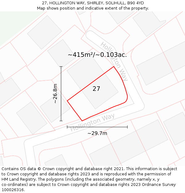 27, HOLLINGTON WAY, SHIRLEY, SOLIHULL, B90 4YD: Plot and title map