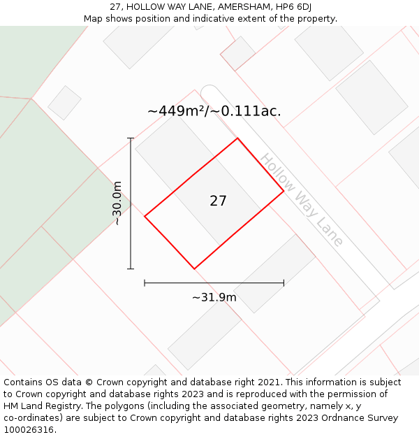 27, HOLLOW WAY LANE, AMERSHAM, HP6 6DJ: Plot and title map