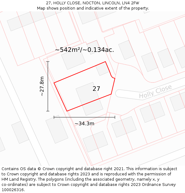 27, HOLLY CLOSE, NOCTON, LINCOLN, LN4 2FW: Plot and title map