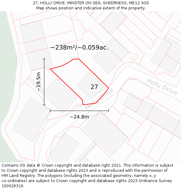 27, HOLLY DRIVE, MINSTER ON SEA, SHEERNESS, ME12 3GS: Plot and title map