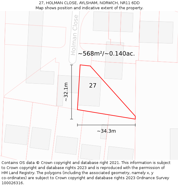 27, HOLMAN CLOSE, AYLSHAM, NORWICH, NR11 6DD: Plot and title map