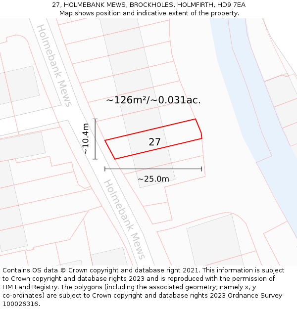 27, HOLMEBANK MEWS, BROCKHOLES, HOLMFIRTH, HD9 7EA: Plot and title map