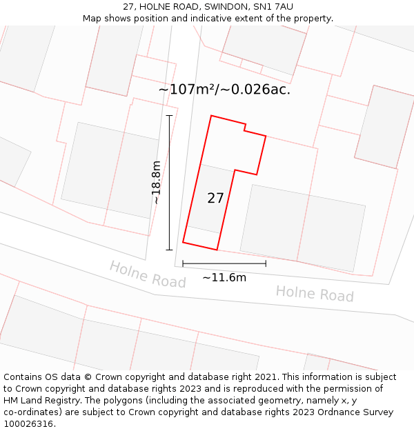 27, HOLNE ROAD, SWINDON, SN1 7AU: Plot and title map