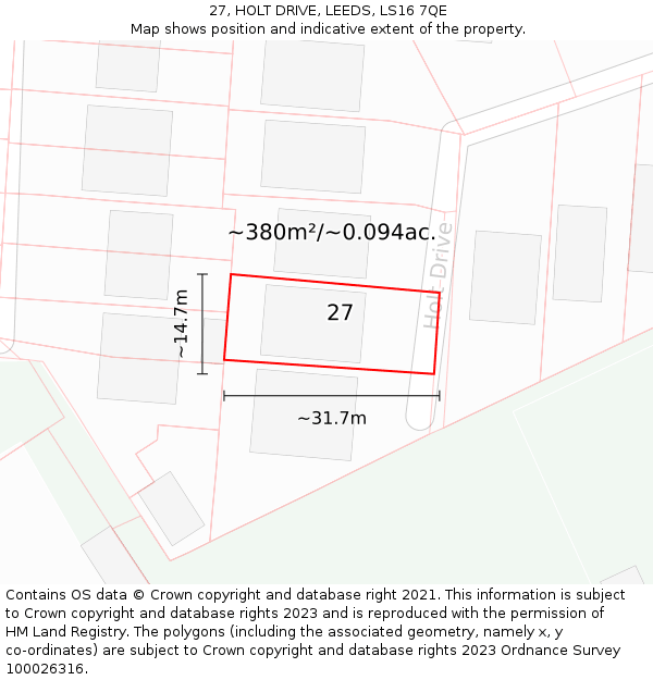 27, HOLT DRIVE, LEEDS, LS16 7QE: Plot and title map