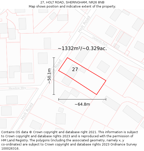 27, HOLT ROAD, SHERINGHAM, NR26 8NB: Plot and title map