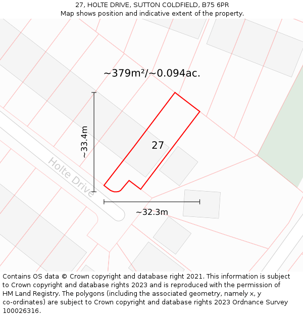 27, HOLTE DRIVE, SUTTON COLDFIELD, B75 6PR: Plot and title map