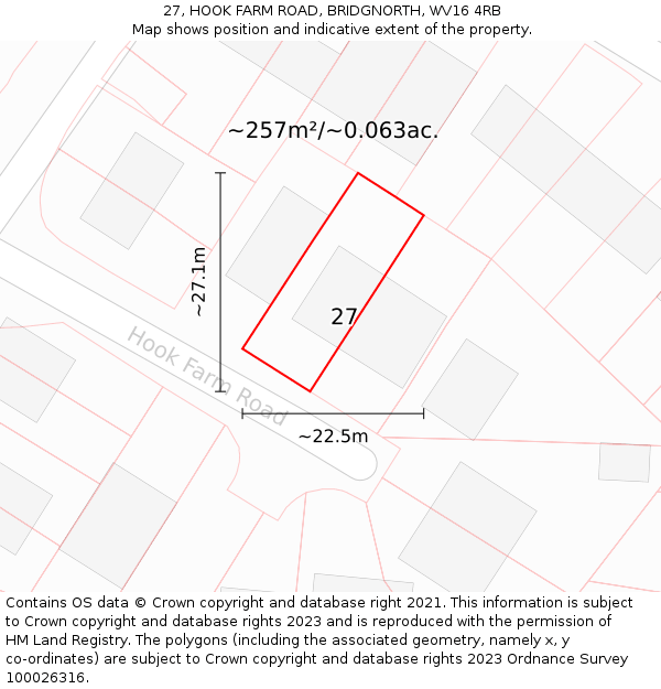 27, HOOK FARM ROAD, BRIDGNORTH, WV16 4RB: Plot and title map