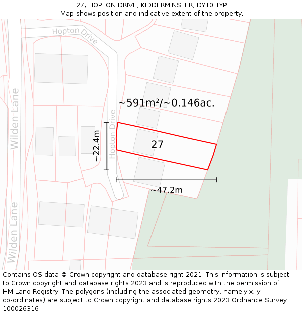 27, HOPTON DRIVE, KIDDERMINSTER, DY10 1YP: Plot and title map